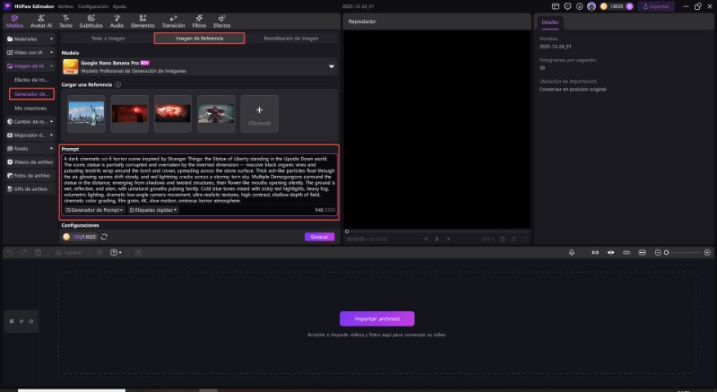 añadir prompt a generar imagen de efecto stranger things upside down edimakor