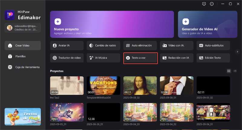hitpaw edimakor texto a voz interfaz