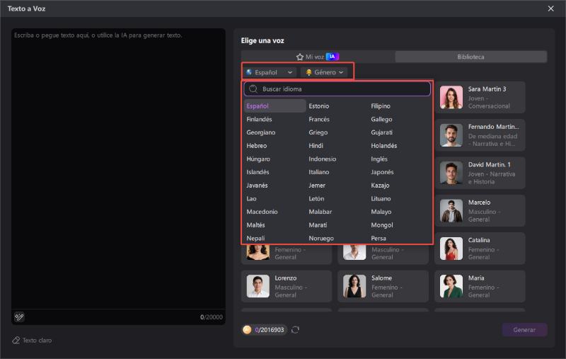 hitpaw edimakor texto a voz guia - selecciona idioma