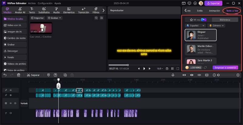 hitpaw edimakor texto a voz guia - añadir efecto de voz