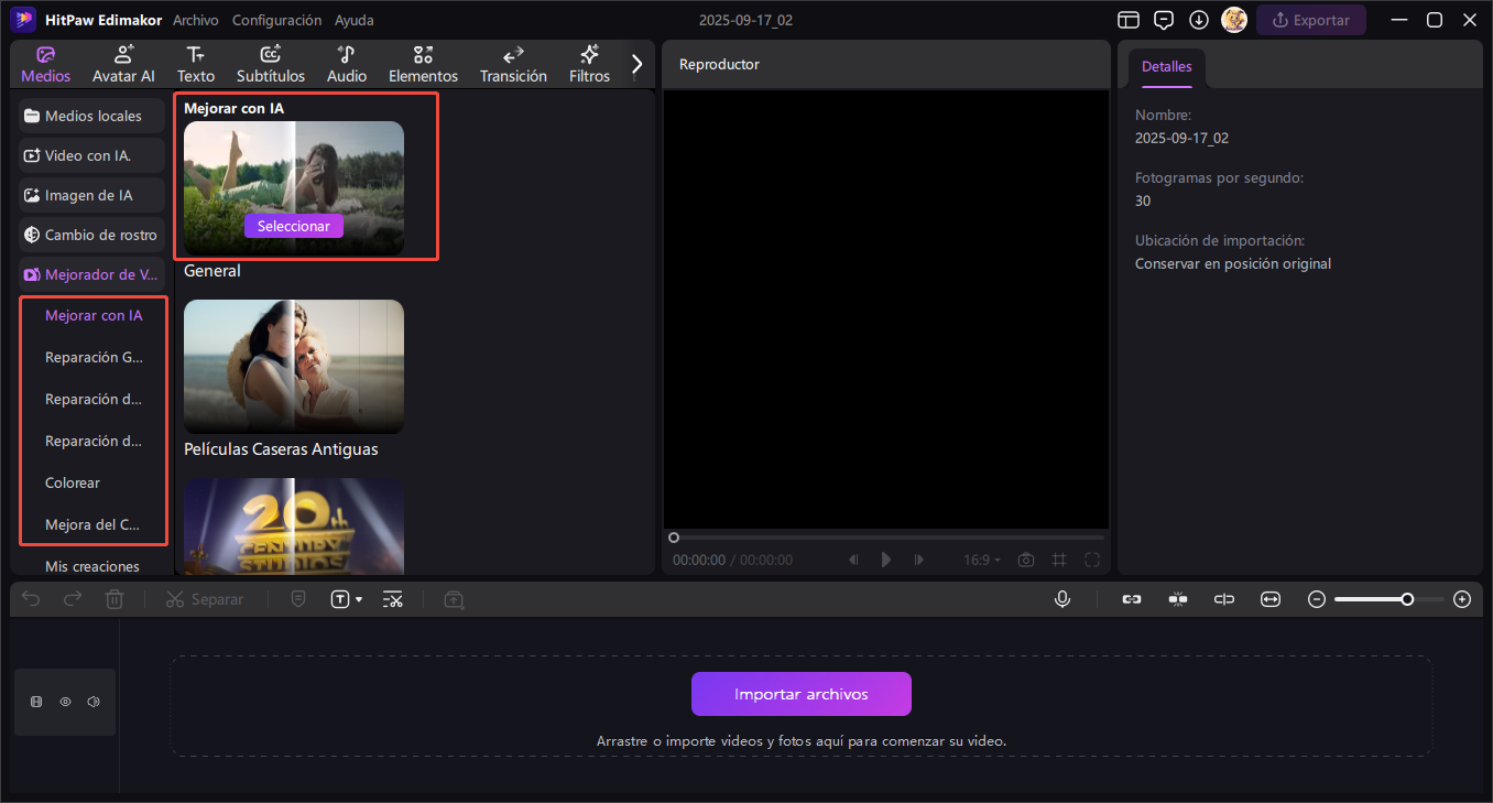 elegir modo de mejorador de video