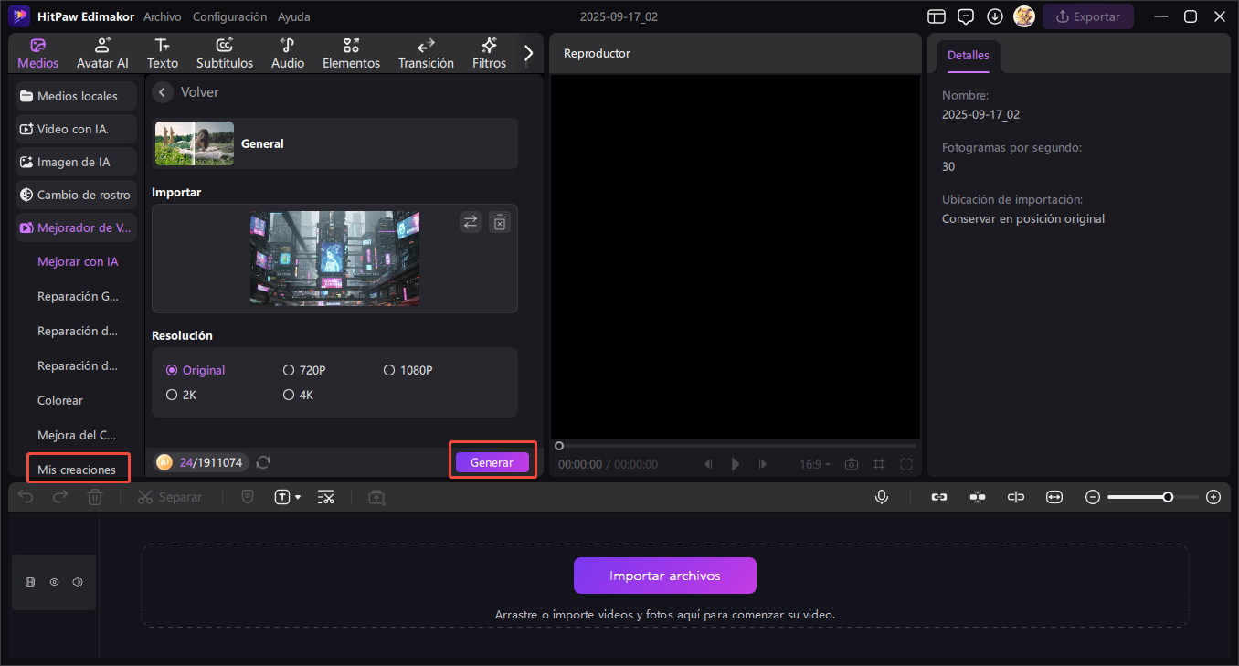 empezar a mejorar video