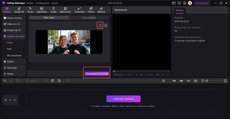 face swap editar video archivo