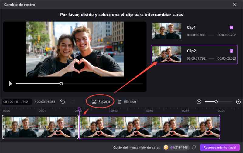 face swap cortar video clips a cambiar
