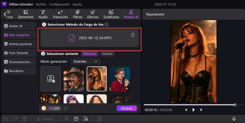 ai foto cantando subir audio
