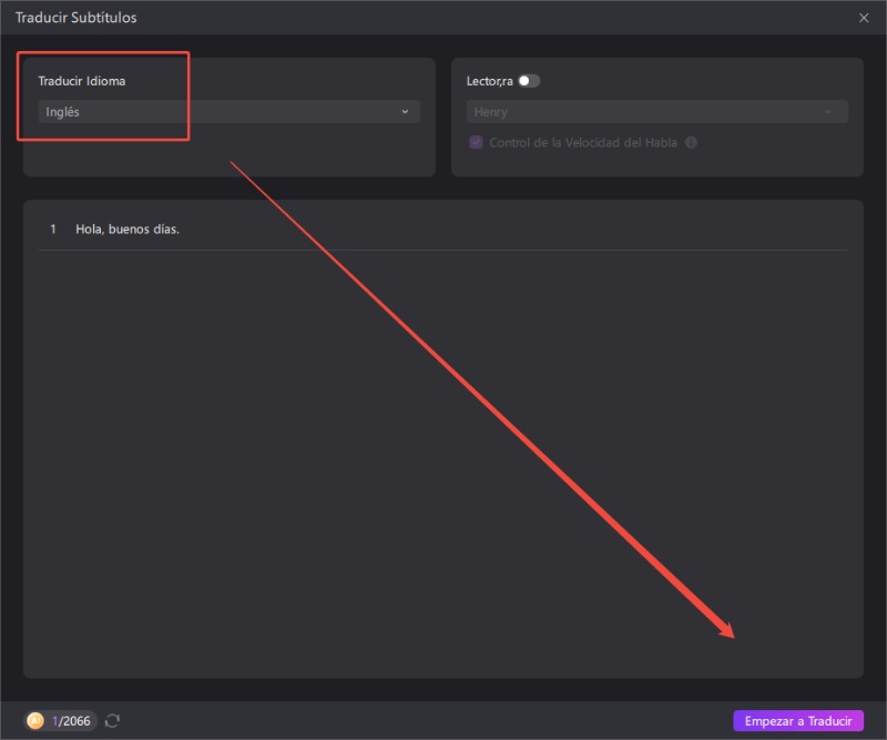 generar subtítulos y comenzar la traducción